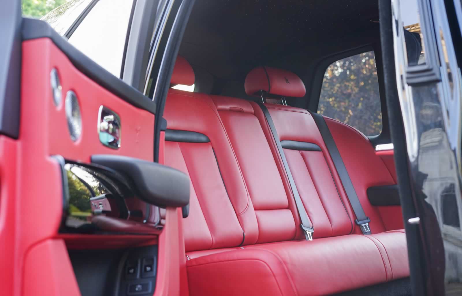 Black Rolls-Royce Cullinan interior red leather upholstery