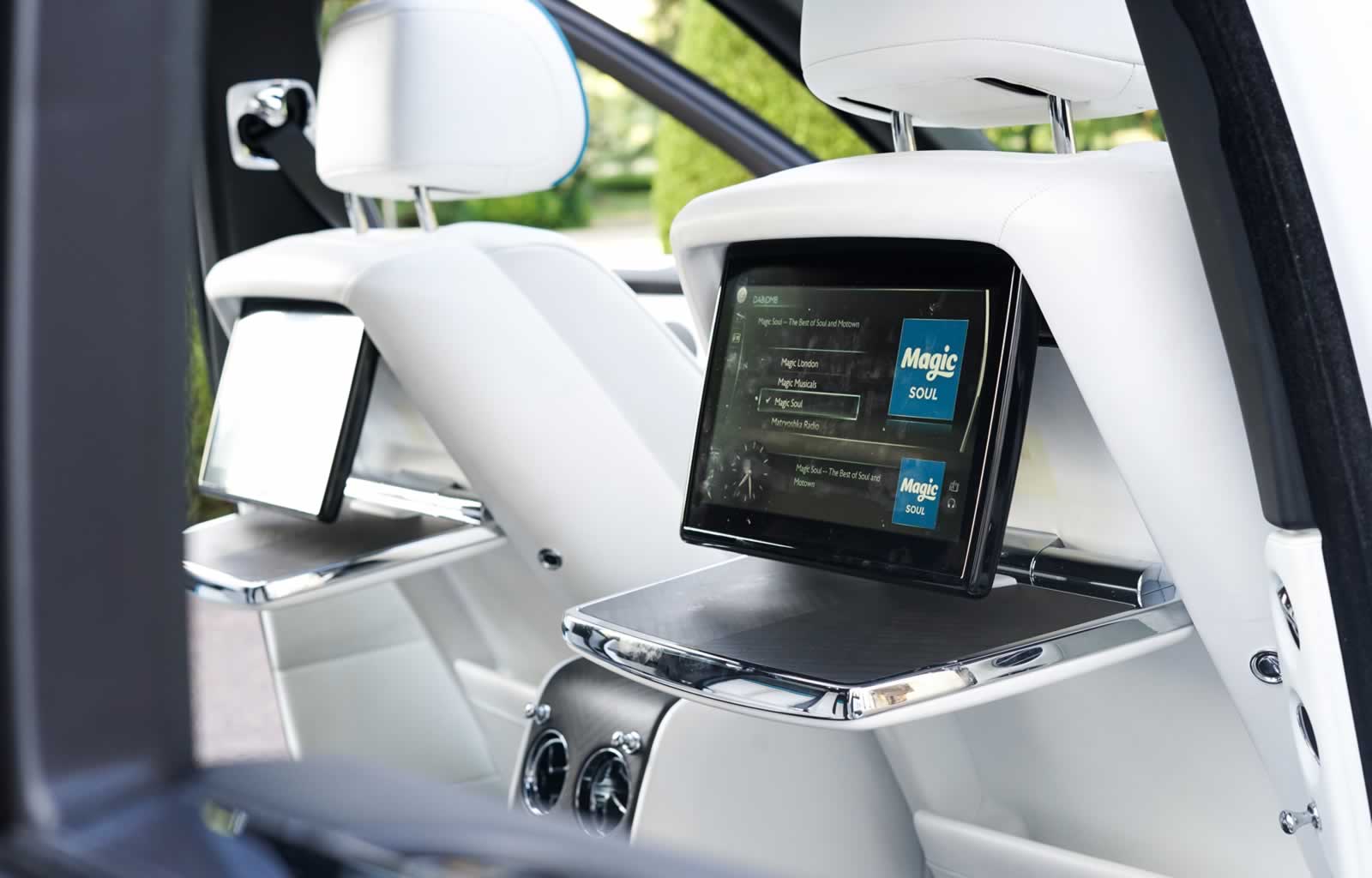 White Rolls-Royce Cullinan rear infotainment